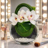 AF 100-22 Modern Cymbidium Orchid Glass Vase Floral Arrangement