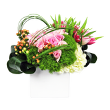 AF 100-6 Pink Roses & Tulips Modern Cube Vase Floral Arrangement