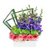 AF 150-20 Purple Orchid & Pink Rose Modern Geometric Vase Floral Arrangement