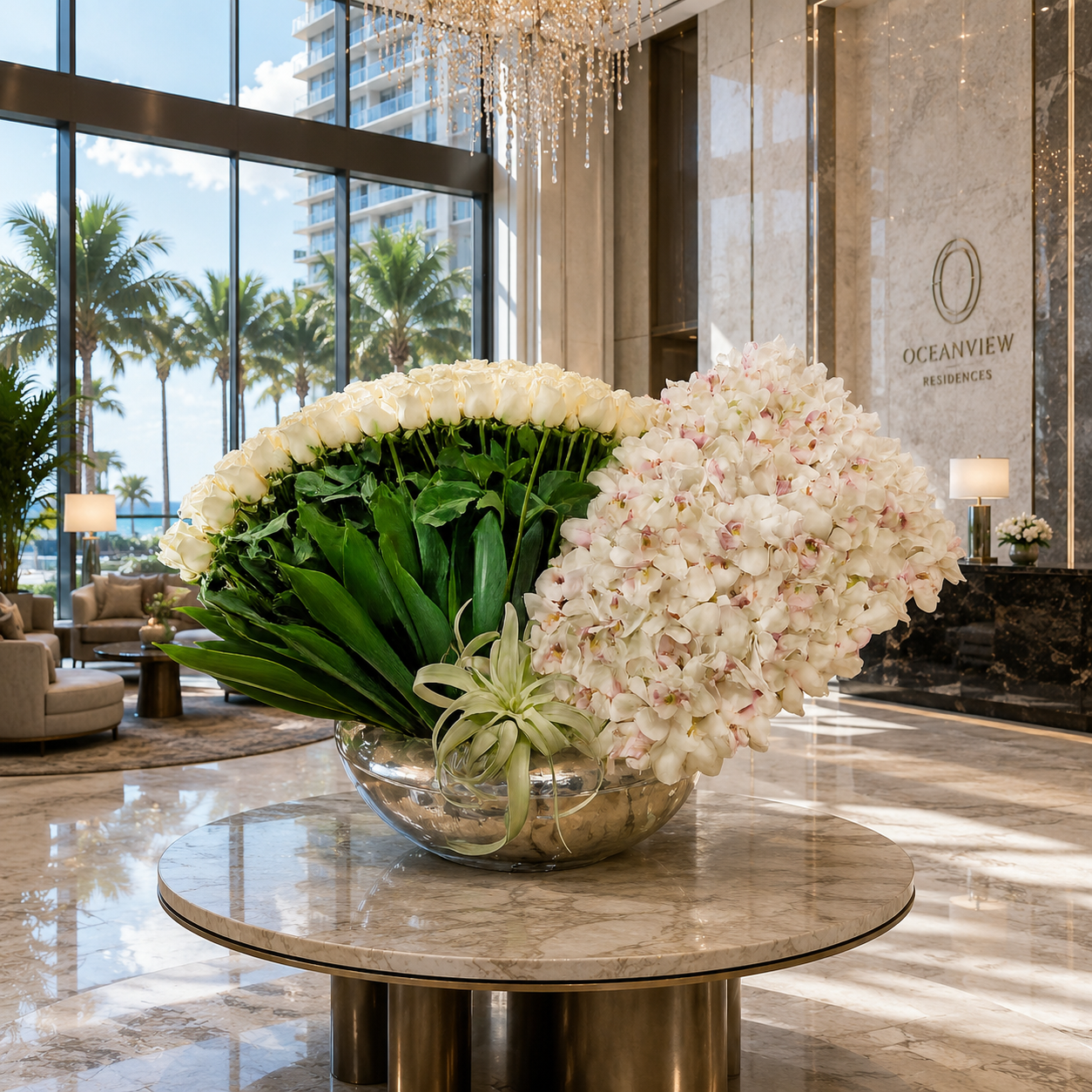 AF 1950 2 Luxury White Roses Cymbidium Orchids Same Day Flower Del af-1950-2-luxury-white-roses-cymbidium-orchids-same-day-flower-del