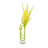 AF 225-1 Yellow Oncidium Orchid Modern Vertical Flower Arrangement in Clear Glass Vase