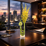AF 225-1 Yellow Oncidium Orchid Modern Vertical Flower Arrangement in Clear Glass Vase