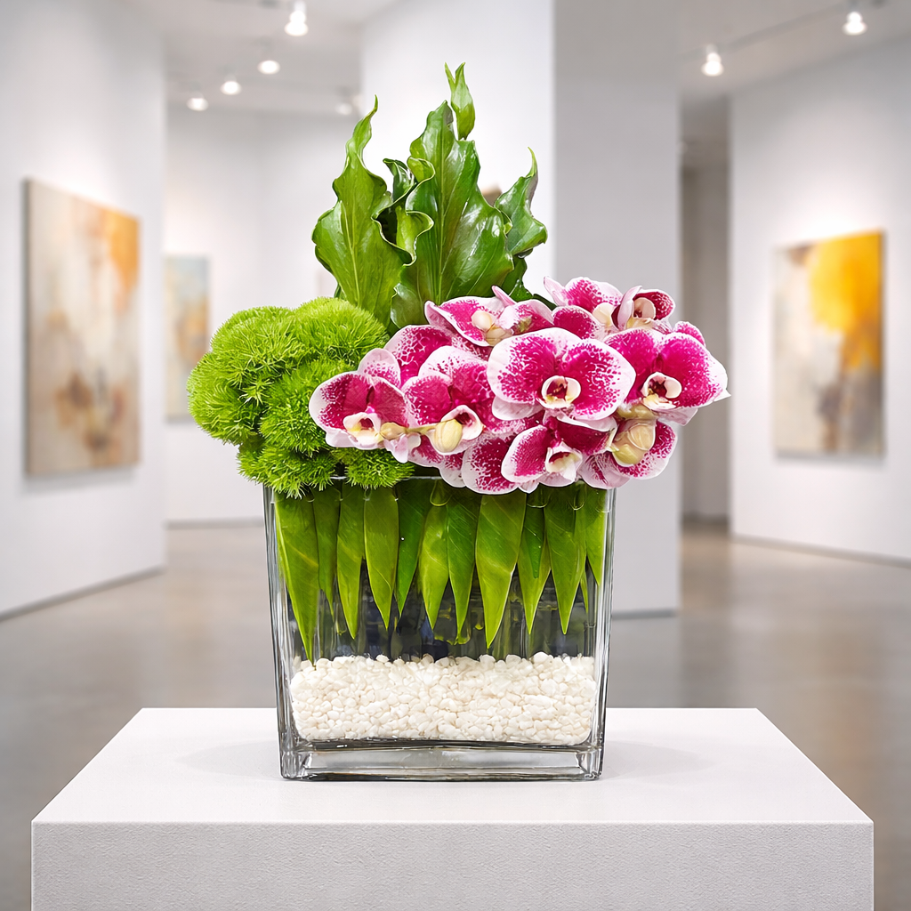 AF 300-11 Modern Orchid & Green Dianthus Floral Arrangement