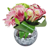 AF 50-7 Pink Gerbera & Rose Glass Vase Floral Arrangement