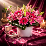 AF 75-6 Pink Gerbera Daisy, Rose & Lily Cylinder Vase Floral Arrangement