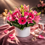AF 75-6 Pink Gerbera Daisy, Rose & Lily Cylinder Vase Floral Arrangement