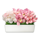 AFM 100-1 Pink Cymbidium Orchid & Peony Ceramic Vase Floral Arrangement
