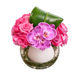 AFM 100-3 Pink Rose & Orchid Glass Bowl Floral Arrangement