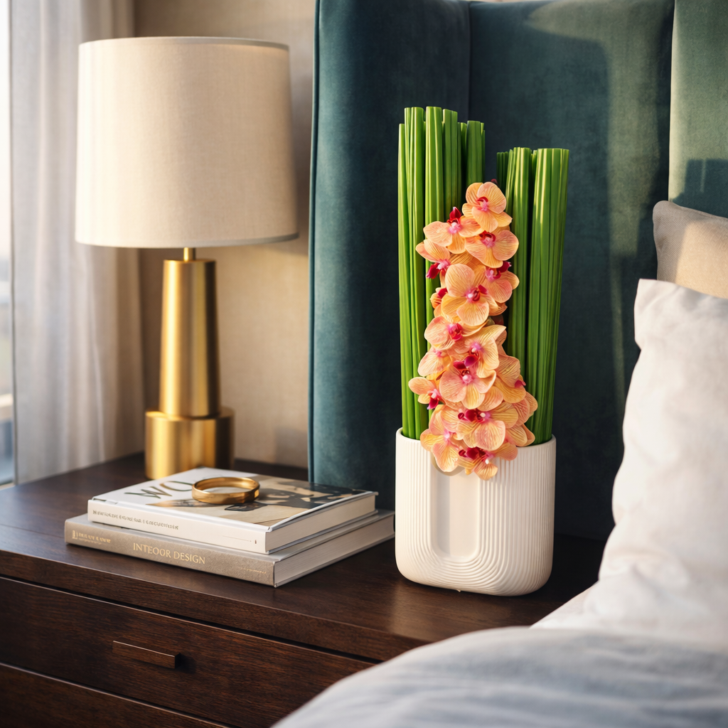 AFM 185-2 Peach Orchid in Modern Ceramic Vase Floral Arrangement