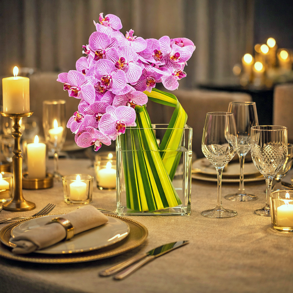 Elegant Pink Orchid Glass Vase Arrangement AFM 230-1