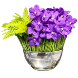 AFV 225-1 Purple Vanda Orchids With Bamboo In Silver Bowl Floral Arrangement