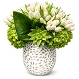 AFV 265-1 White Tulip And Green Hydrangea Ceramic Vase Floral Arrangement