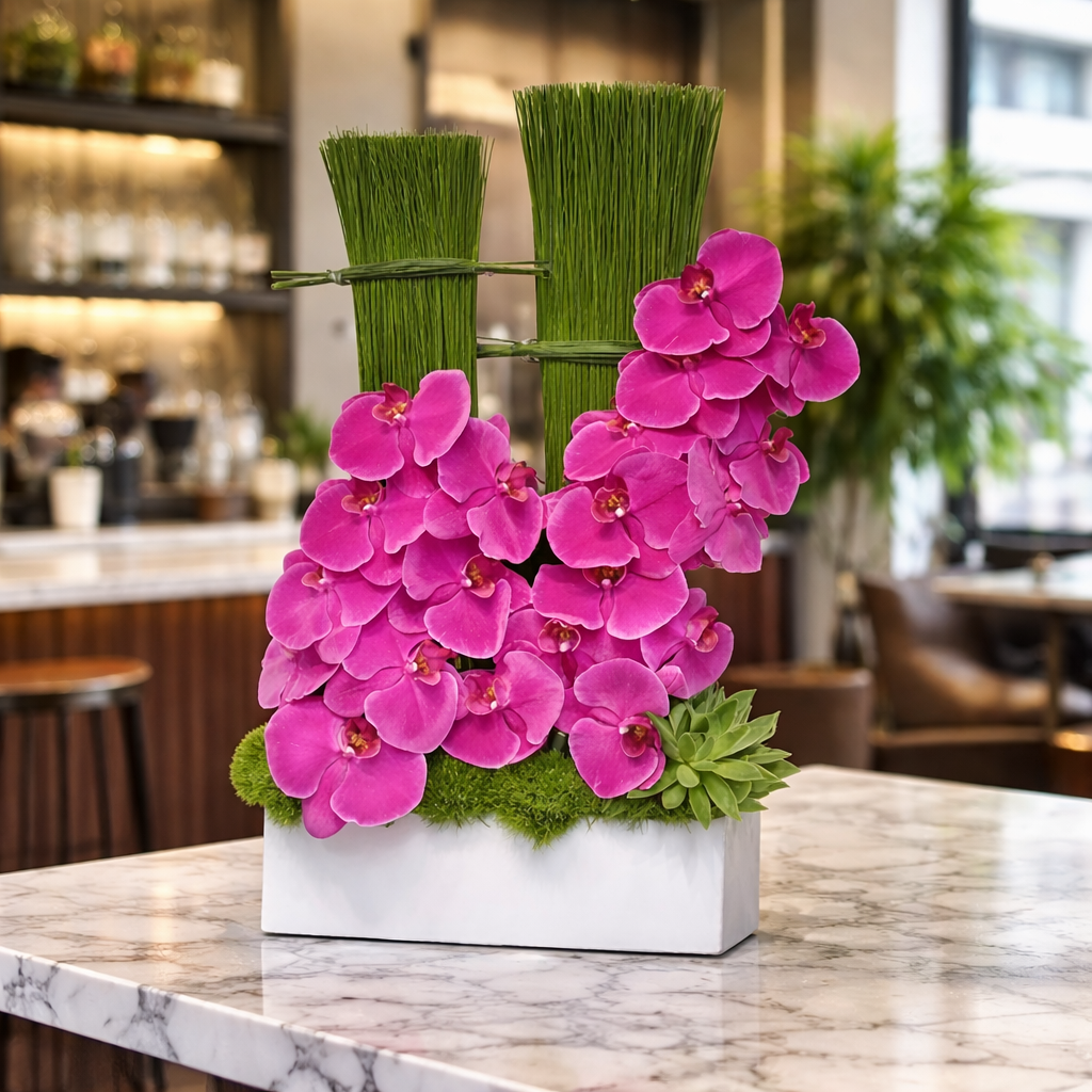 AFV 280-2 Pink Orchid And Bamboo Floral Arrangement - Delivery Miami Same Day