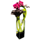 AFV 300-1  Modern Orchid And Calla Lily Glass Vase Floral  Arrangement - Delivery Miami Same Day