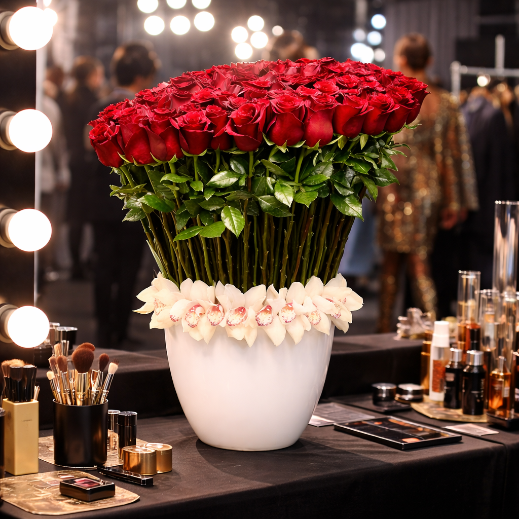 AFV 650-1 Luxury Red Roses & Cymbidium Orchids in Vase – Delivery Miami Same Day