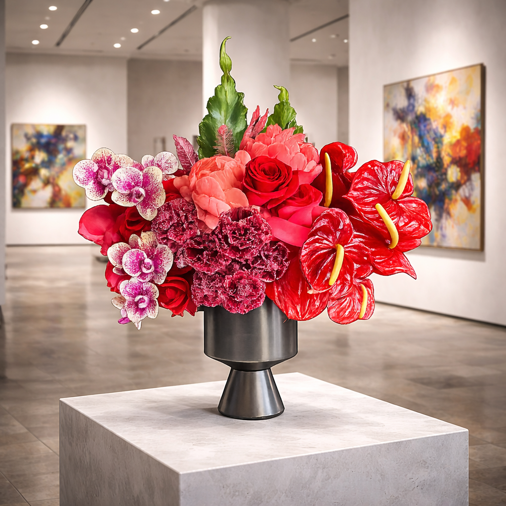 AFG 300-1 Modern Anthurium & Orchid Art Floral Arrangement