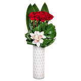 AF 1750-1 Red Roses & White Orchid Tall Vase Floral Arrangement