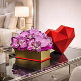 AFV 250-2 Luxury Phalaenopsis Orchid & Red Rose Floral Arrangement with Decorative Heart Accent