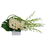 AF 200-8 White Rose & Orchid Modern Rectangular Vase Floral Arrangement