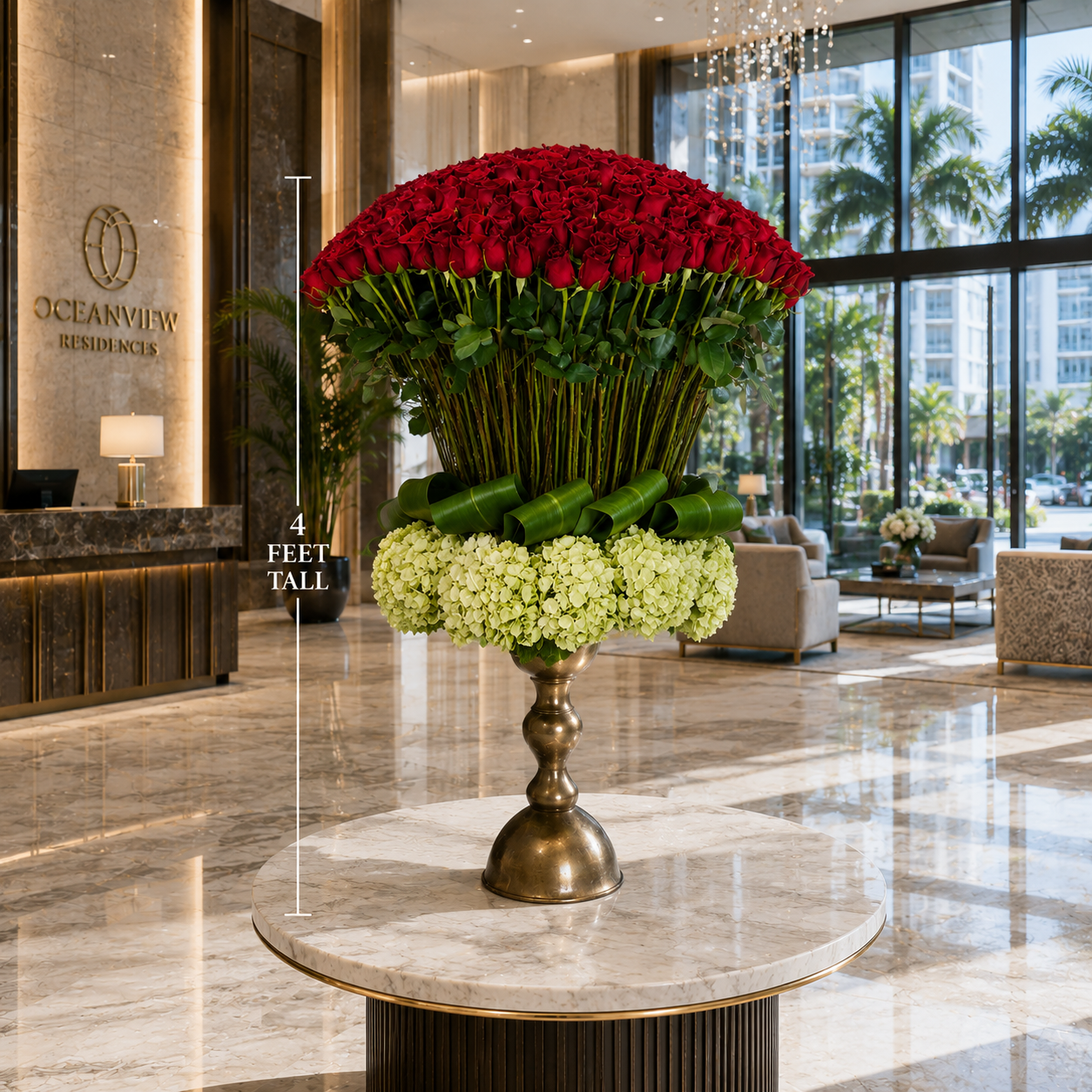 AFR 3000-1 Luxury Red Roses & White Hydrangeas – Same Day Delivery Miami