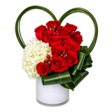 AFR 70-3 Red Rose & White Hydrangea Heart Vase Floral Arrangement