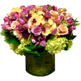 AF 650-2 Orchids, Roses & Hydrangeas in Glass Vase – Delivery Miami Same Day