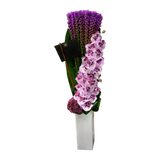 AFV 300-6 Purple Liatris & Phalaenopsis Orchid Vertical Floral Arrangement w/ Same Day Flower Delivery, Miami